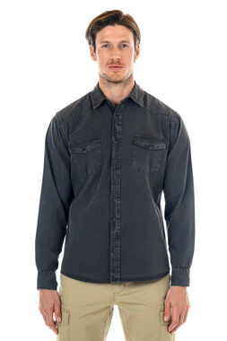 Original Paperbacks Washed Grey Herringbone Long Sleeve Shirt/12617